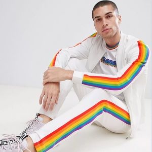 ASOS DESIGN two-piece jacket / track suit + sweatpants with rainbow side stripe